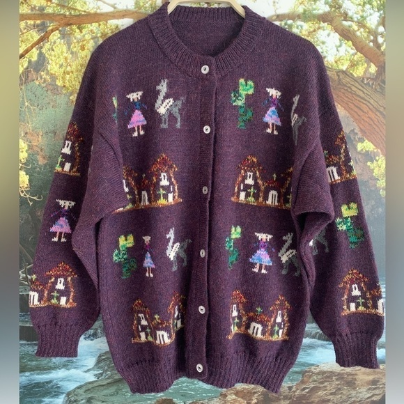 alpaca Sweaters - BABY ALPACA Women’s Medium Purple Knit Button Down Cardigan